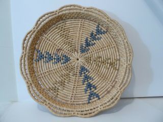 Vintage Large 17 Inch Woven Coiled Basket,  Bowl Tray,  Scalloped Rim (s9