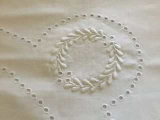 Vintage White Cotton Tablecloth With Embroidered Flowers And Openwork
