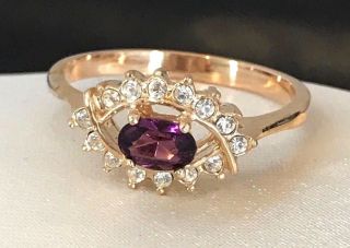 Vintage Cocktail Ring Purple Amethyst Crystal High End Size 10 Estate Jewelry 4e