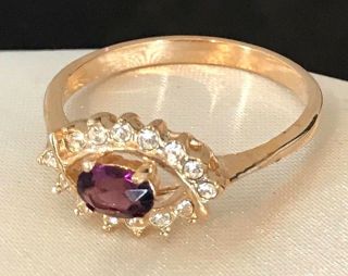 Vintage Cocktail Ring Purple Amethyst Crystal High End Size 10 Estate Jewelry 4e 2