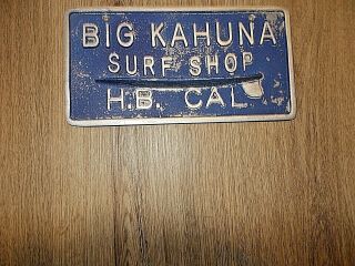 Car Club Plaque Big Kahuna Surf City H.  B.  Cal Woody Waves Flat Head Ford V - 8 Wax