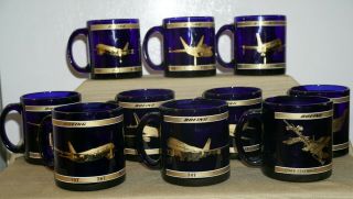 For Collectors.  Very Rare Full Set Of Ten Boeing Gold Etched Fod Cups