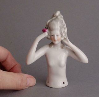 Large Vintage/antique Porcelain Half Doll Nude Female Lady Pincushion Top