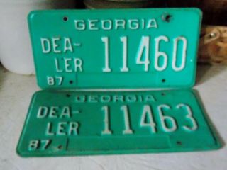 1987 State Of Georgia Dealer License Plates Peach State Tags.  2 Plates