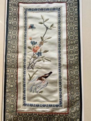 Vtg Framed Asian Chinese Oriental Silk Embroidery Bird Butterfly Floral Tapestry 2