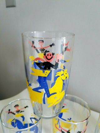 (6) Vintage Mid Century Novelty Circus Acrobats Tumblers Drinking Glasses