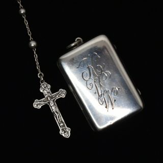 Antique Gorham Sterling Silver Crucifix Rosary Beads With Case Circa 1885 Cross