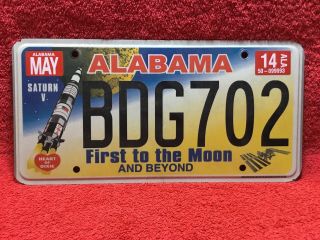 Issued Alabama First To The Moon & Beyond Saturn V Rocket License Plate