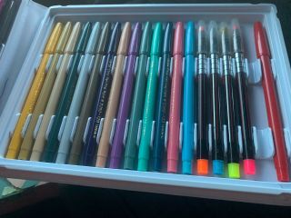 Vintage Pentel Color Pens 35 Color Markers S360 Case,  5 Highlighters Art Crafts