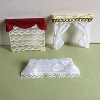Set Of Three Vintage Lundby Dollhouse Lacy Curtains