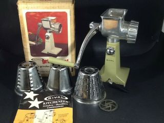 Vintage Rival Grind - O - Mat 303 Meat Grinder Cheese Shredder W Box & Instructions