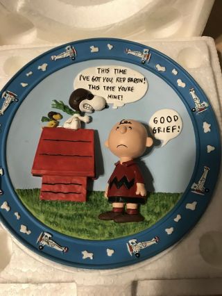 Vintage Peanuts Snoopy Flying Ace 3d Collector Plate Danbury Charlie Brown