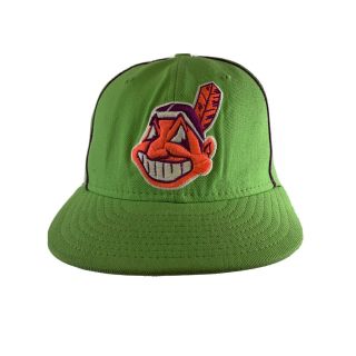Vtg Cleveland Indians Chief Wahoo Green Era Wool 59fifty Fitted Hat Sz 7