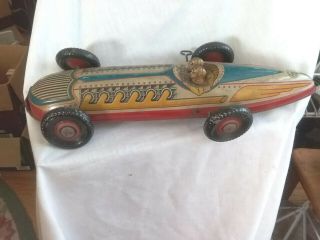 Rare Antique Marx Large Tin Wind - Up Race Car With Drivers And Key