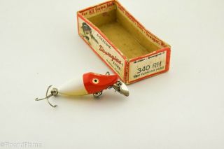 Vintage Heddon Tiny River Runt 340 Red Head Antique Lure Box In Bottom Cf4
