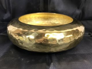 Vintage Hammered Brass Rounded Planter Pot Bowl W/patina 8 " Diameter 2 1/2” Tall