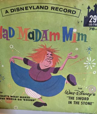Vintage 60’s Disneyland Record - Mad Madam Mim - 78 Rpm - 6” - Cover