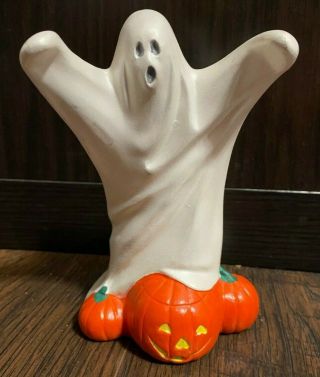 Vintage 1977 Byron Molds Ceramic Halloween Ghost Figure Pumpkins Jack O Lantern