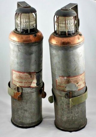 Antique Pair Safe - T - Glo Electric Water Light C C Galbraith & Son Type M Rare
