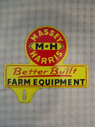 Vintage M - H Massey Harris Farm Equipment Advertising License Plate Topper