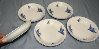 Set Of 5 Vtg Kt&k Hand Painted Bluebirds 7 1/2 " Soup Bowls Blue Birds China