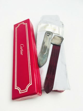 Rare Authentic Cartier Sterling Silver Alligator Book Clips With Sash And Box