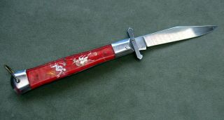 Vintage Japan Stainless 9.  25 Inch Red Matador Swing Guard Knife Wow