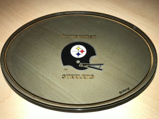 Vintage Houze Art Pittsburgh Steelers Collector Clear Smoked Glass Dish 70s Tray