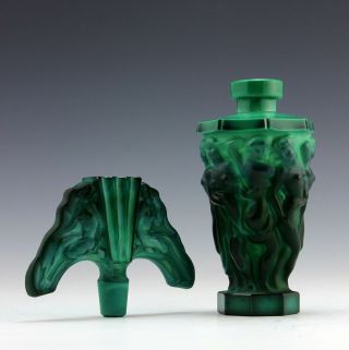 Glamorous Art Deco Jade Malachite Glass Nude Perfume Bottle 1930 