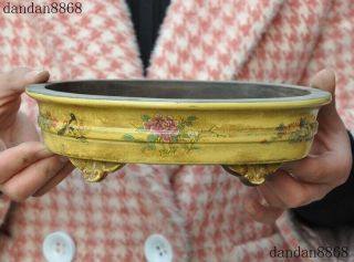 9 " Chinese Yixing Zisha Pottery Carved Peony Bird Bonsai Potted Plants Flower Pot