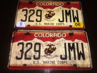U.  S.  Marine Corps Colorado License Plate Set Matching Pair Semper Fidelis