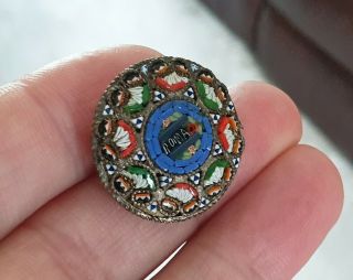 Edwardian Vintage Jewellery Venetian Italian Bright Micro Mosaic Gold Brooch Pin