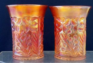Vintage Set Of 2 Two Imperial Carnival Glass Marigold Tiger Lily Water Tumbler