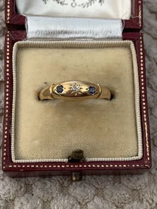 Antique Victorian 18ct Gold Sapphire & Diamond Gypsy Ring