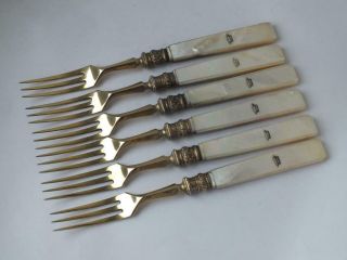 Matched Set Of 5 Antique Sterling Silver & Mop Handles Dessert Forks 1902/ 18cm