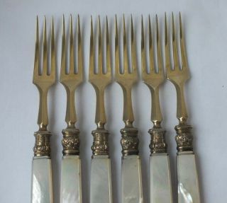 Matched Set of 5 Antique Sterling Silver & MoP Handles Dessert Forks 1902/ 18cm 3