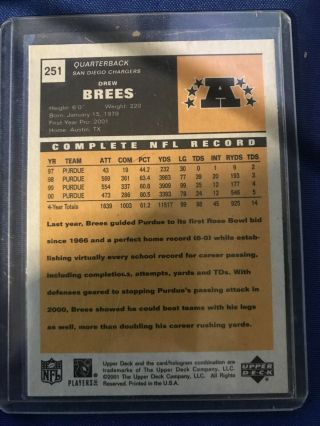 2001 Upper Deck Vintage 251 Drew Brees CHARGERS Rookie Card RC Saints 2