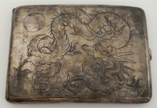 1900’s.  900 Silver Engraved Dragon Cigarette Case - Wai - Kee,  Chinese