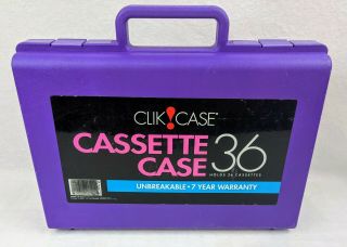 Vintage 90s Clik Case Purple Hard Plastic Cassette Tape Storage Holds 36 Tapes