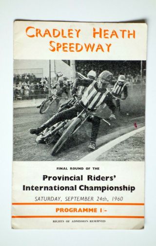 Old Vintage Speedway Programme Cradley Heath 1960 Provincial Riders Champions