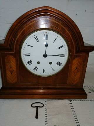Antique,  Japy Freres Mantle Clock In Inlaid Case,