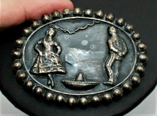 4381 Vintage Marked Made In Mexico Sterling Silver Flemenco Dancers Brooch Pin
