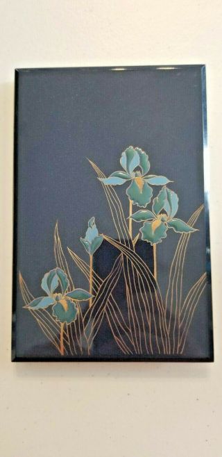 Vintage Dark Blue Lacquerware Iris Address Book By Otagiri Japan