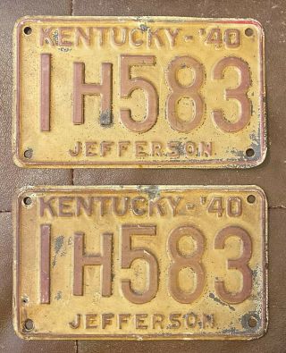 Kentucky 1940 Jefferson County License Plate Pair 1h583