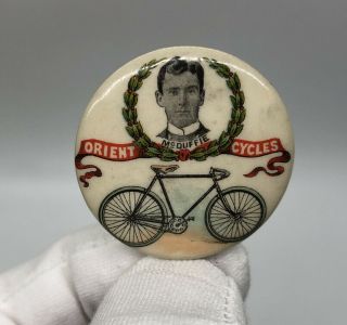 Antique Orient Cycle Club Bicycle Celluloid Button Pin Mcduffie Advertising