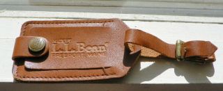 Vintage Ll Bean Caramel Brown Leather Luggage Bag Id Name Tag Freeport Maine