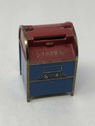 Vintage Brass U.  S.  Mail Bin Stamp Dispenser Red Blue Enamel Hand Painted