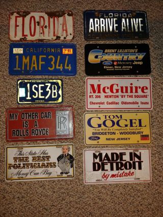 10 Vintage Auto License Plates,  Florida,  Detroit,  Rolls Royce,  Vanity,  Motorcycle