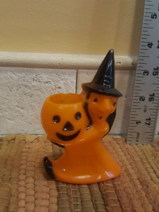 Vintage Halloween Rosbro Hard Plastic Witch With Pumpkin Candy Container