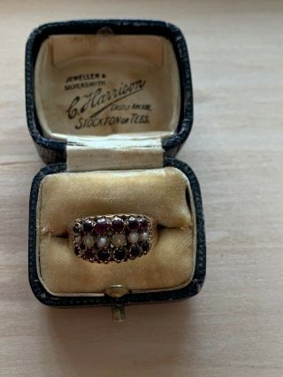 Antique Victorian Garnet & Seed Pearl 9ct Gold Ring